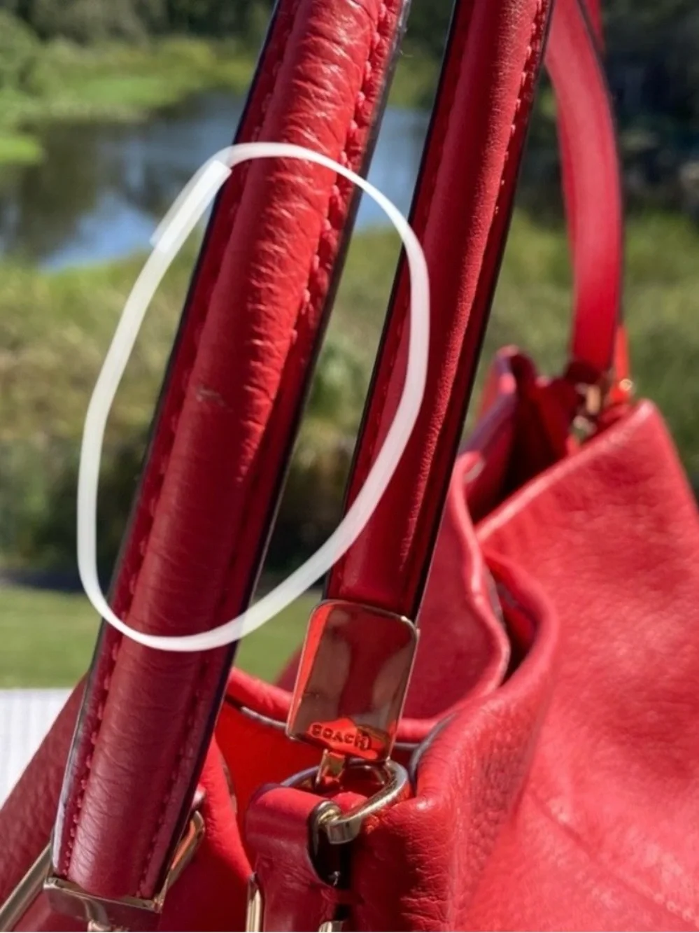 COACH Madison Phoebe Tumbled Cardinal Red Leather 3 Section Shoulder Bag